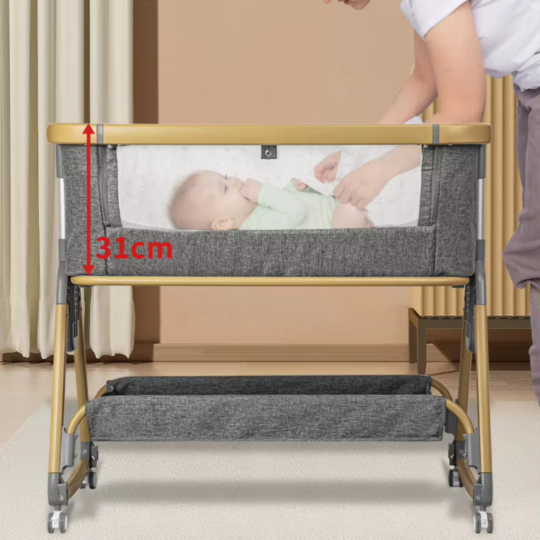 3-in-1 Convertible Baby Bassinet with Wheels – Gray