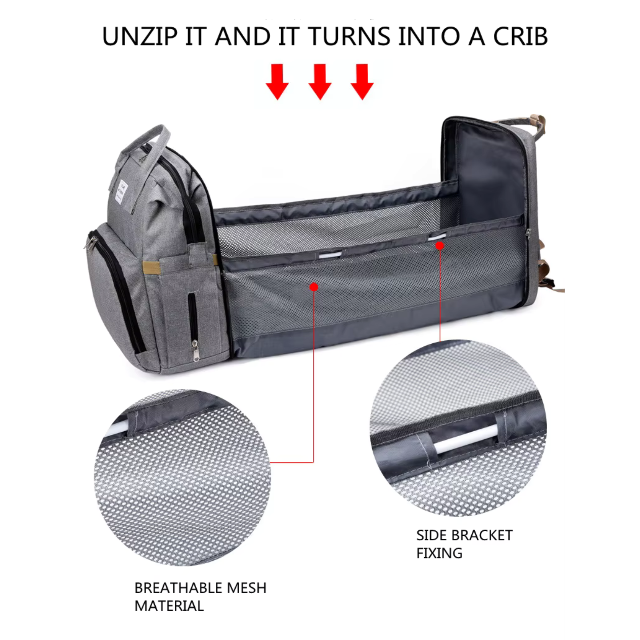3-in-1 Diaper Bag with Bed & Bottle Storage