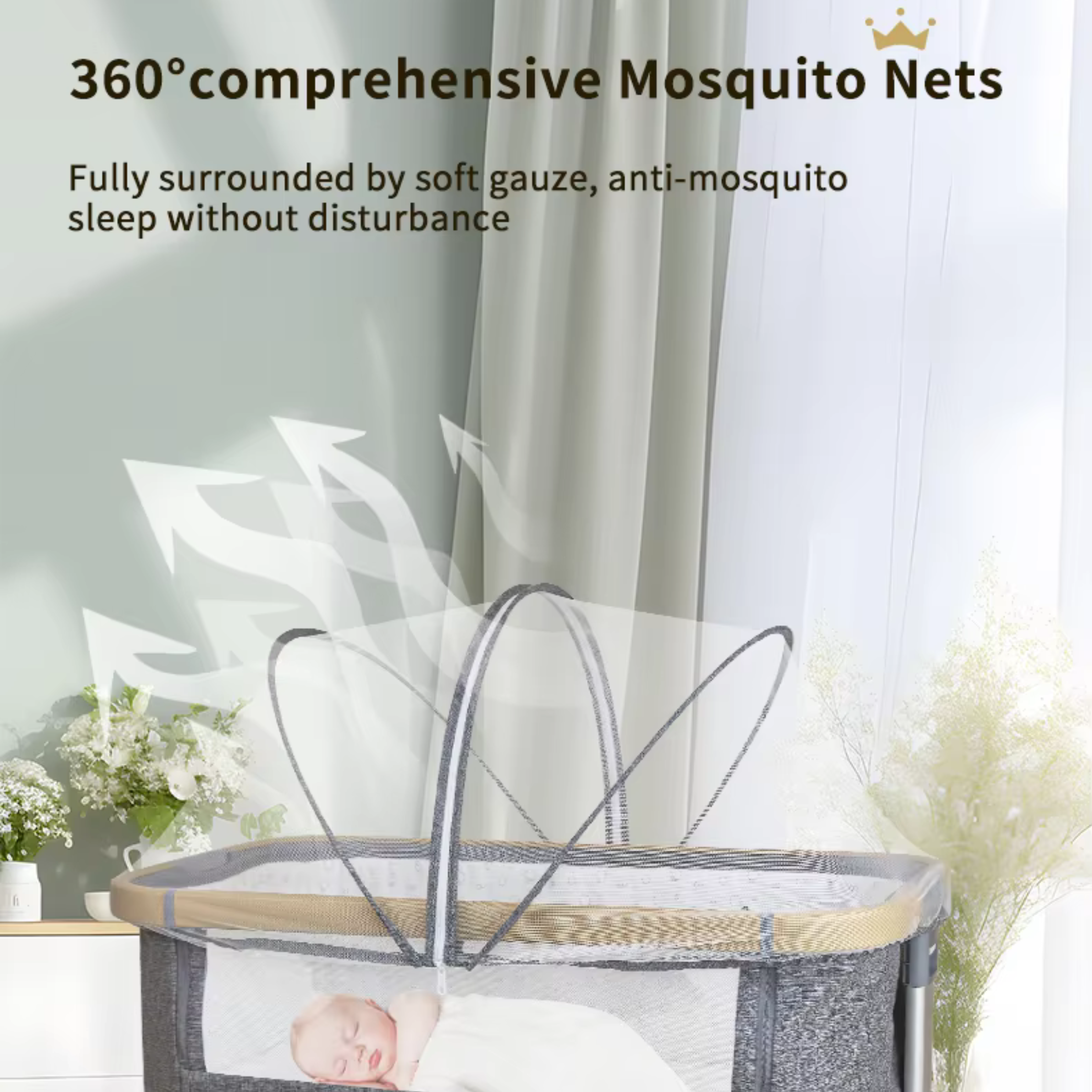 3-in-1 Convertible Baby Bassinet with Wheels – Gray