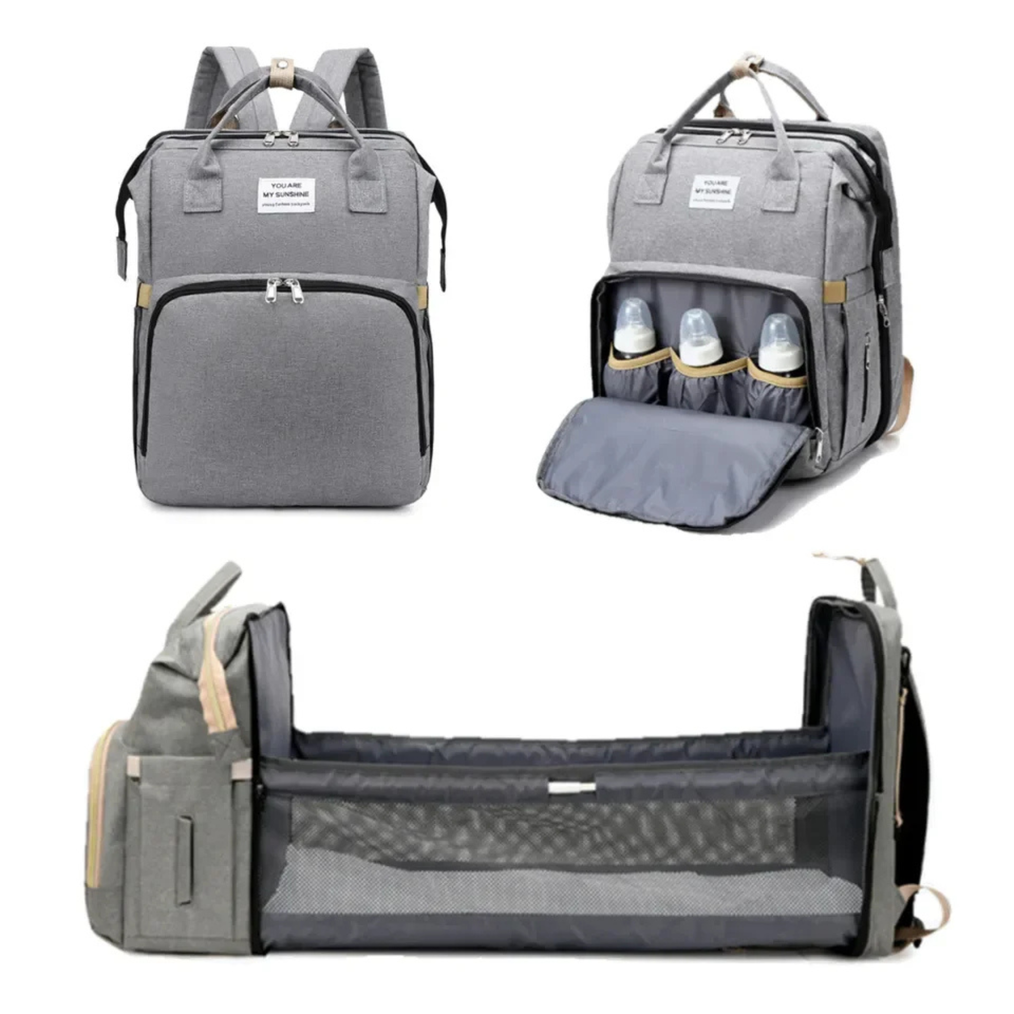 3-in-1 Diaper Bag with Bed & Bottle Storage
