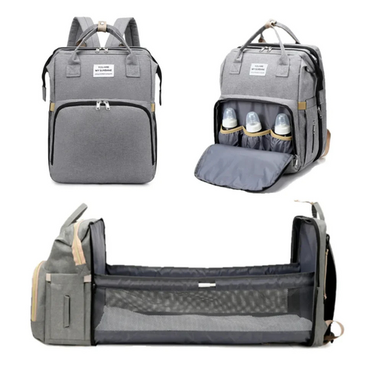 3-in-1 Diaper Bag with Bed & Bottle Storage