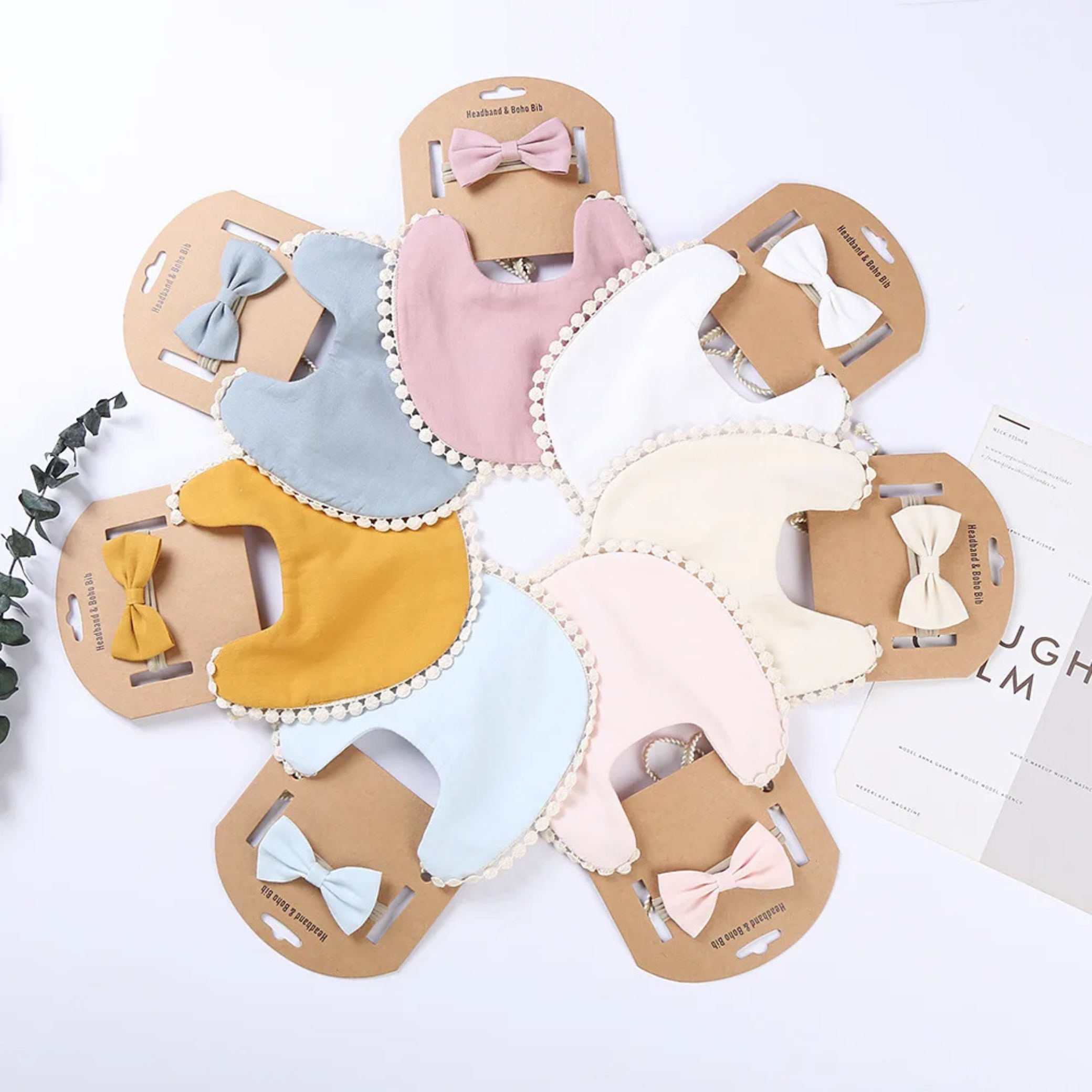Cotton Baby Bib & Bow Set