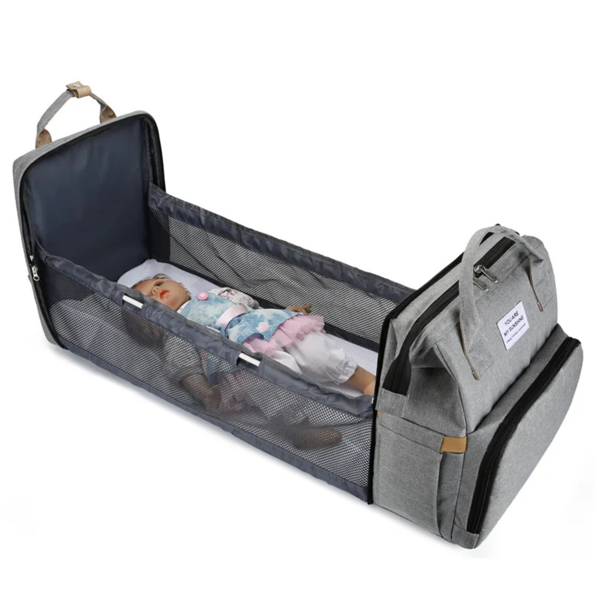 3-in-1 Diaper Bag with Bed & Bottle Storage