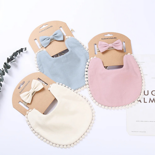 Cotton Baby Bib & Bow Set